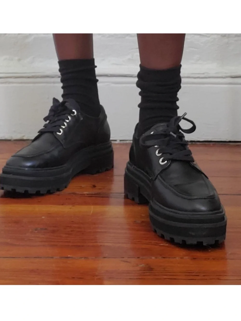 NWT SCHUTZ Black Bethie Platform Leather Oxfords Sz 7.5B